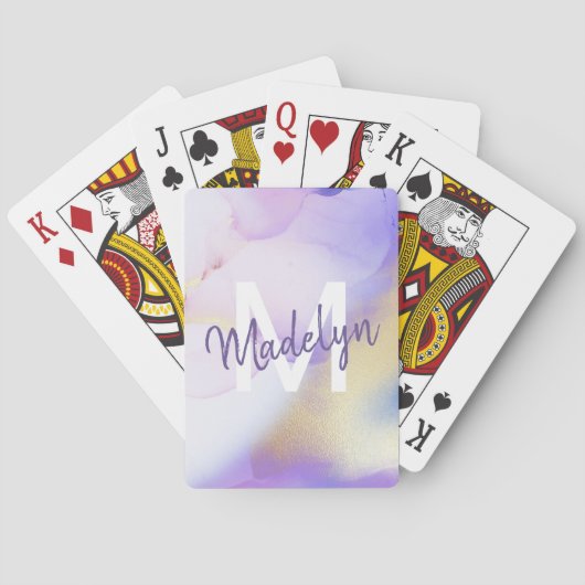 Paarse Waterverf Abstract Girly Luxury Monogram Pokerkaarten (Achterkant)