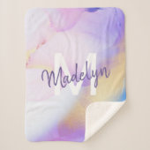 Paarse Waterverf Abstract Girly Luxury Monogram Sherpa Deken (Voorkant)