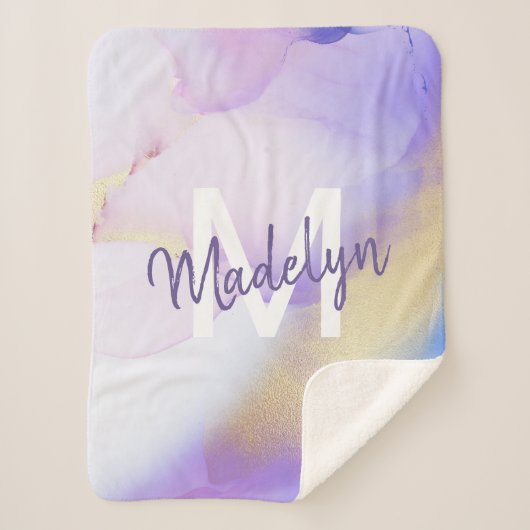 Paarse Waterverf Abstract Girly Luxury Monogram Sherpa Deken (Voorkant)