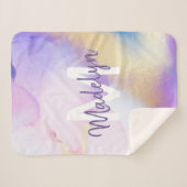 Paarse Waterverf Abstract Girly Luxury Monogram Sherpa Deken (Voorkant (horizontaal))