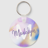Paarse Waterverf Abstract Girly Luxury Monogram Sleutelhanger (Achterkant)