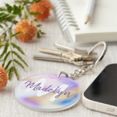 Paarse Waterverf Abstract Girly Luxury Monogram Sleutelhanger (Voorkant Rechts)