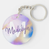 Paarse Waterverf Abstract Girly Luxury Monogram Sleutelhanger (Achterkant)