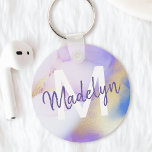 Paarse Waterverf Abstract Girly Luxury Monogram Sleutelhanger<br><div class="desc">Pas deze glamoureuze stijl abstracte lila waterverf eenvoudig aan met uw eigen details.</div>