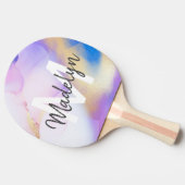 Paarse Waterverf Abstract Girly Luxury Monogram Tafeltennisbatje (Zijkant)
