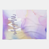 Paarse Waterverf Abstract Girly Luxury Monogram Theedoek (Horizontaal)