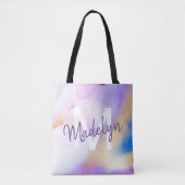 Paarse Waterverf Abstract Girly Luxury Monogram Tote Bag (Voorkant)