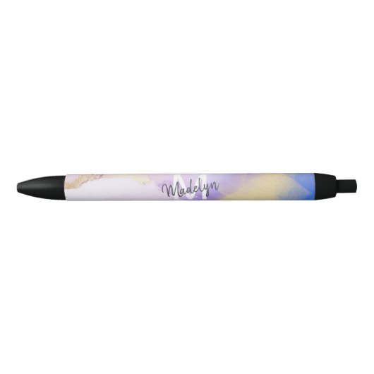 Paarse Waterverf Abstract Girly Luxury Monogram Zwarte Inkt Pen (Voorkant)