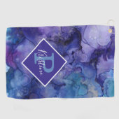 Paarse Waterverf Abstract met aangepast monogram Golfhanddoek (Horizontaal)