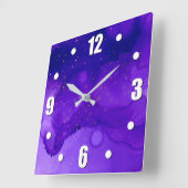 Paarse Waterverf Abstract met Gold Glitter Stars Vierkante Klok (Hoek)