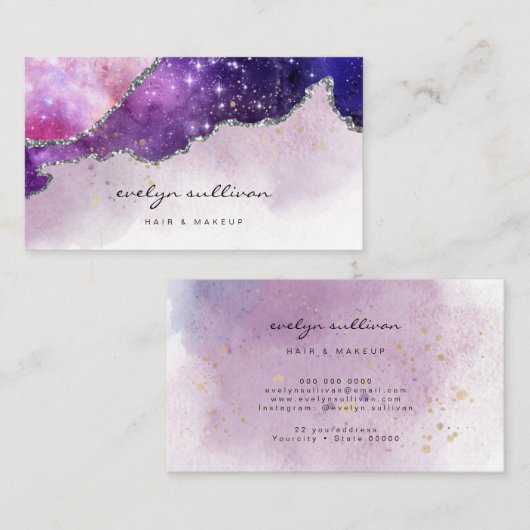 paarse waterverf agate visitekaartje (Voorkant / Achterkant)