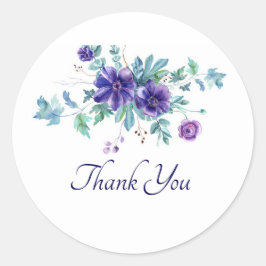 Paarse waterverf anemone bloemen bedankt jullie kl ronde sticker