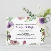 Paarse Waterverf Anemone Bridal Shower Kaart (Staand voorkant)