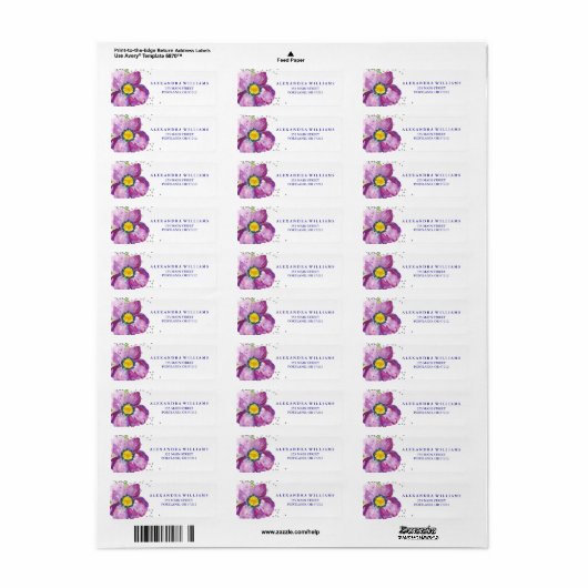 Paarse Waterverf Anemone Flower Silver Glitter Etiket (Full Sheet)