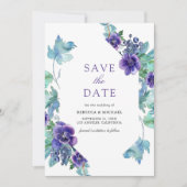 Paarse Waterverf anemonen bruiloft Save The Date (Voorkant)