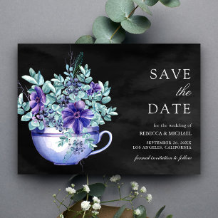 Paarse Waterverf Anemonen Tea Cup Black Wedding Save The Date
