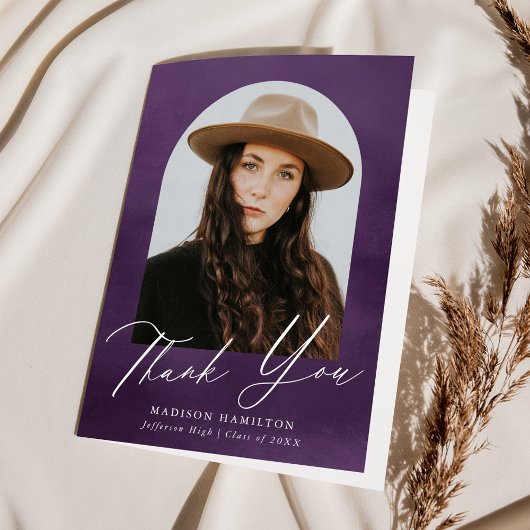 Paarse Waterverf Arch Foto Afstuderen Bedankkaart