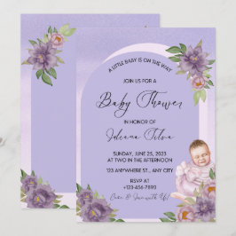 Paarse Waterverf Baby shower Kaart