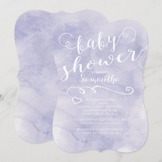  Paarse Waterverf Baby shower Uitnodiging (Voorkant / Achterkant)