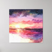 Paarse Waterverf Beach Sunset Canvas Afdruk (Voorkant)