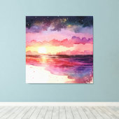 Paarse Waterverf Beach Sunset Canvas Afdruk (Insitu (Houten vloer))