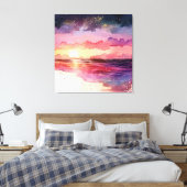 Paarse Waterverf Beach Sunset Canvas Afdruk (Insitu (Slaapkamer))