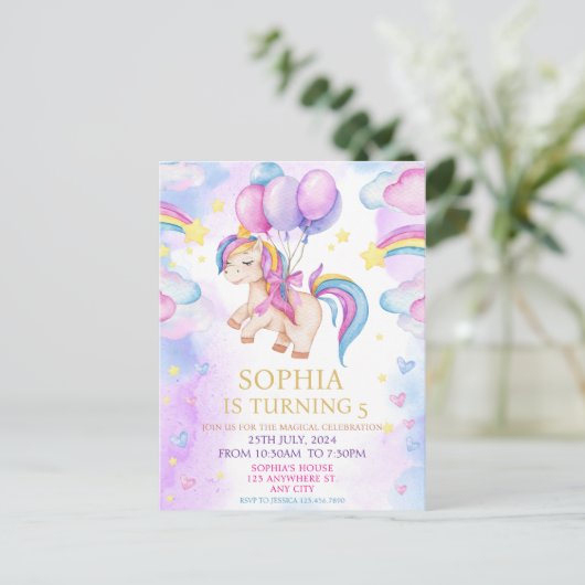 Paarse Waterverf Birthday, Magische Unicorns Briefkaart (Staand voorkant)