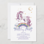 Paarse Waterverf Birthday, Magische Unicorns Kaart (Voorkant)