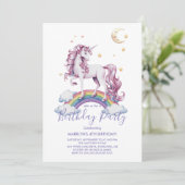 Paarse Waterverf Birthday, Magische Unicorns Kaart (Staand voorkant)