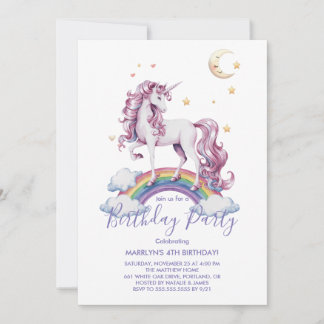 Paarse Waterverf Birthday, Magische Unicorns Kaart