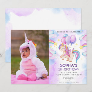 Paarse Waterverf Birthday, Magische Unicorns Kaart