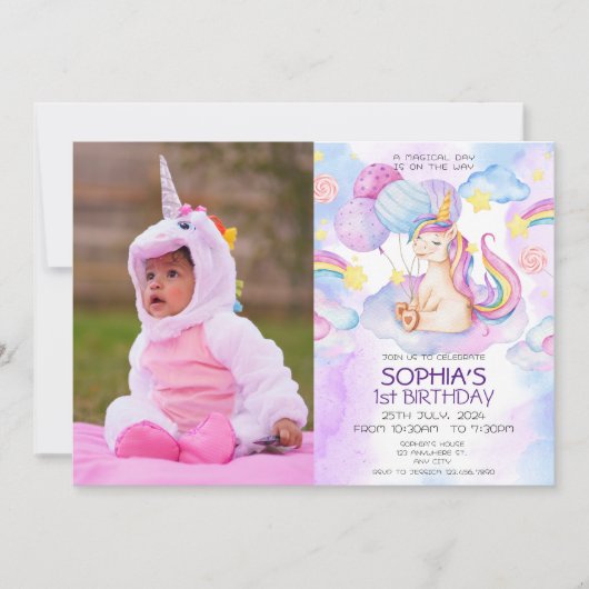 Paarse Waterverf Birthday, Magische Unicorns Kaart (Voorkant)