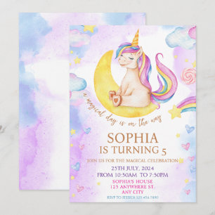 Paarse Waterverf Birthday, Magische Unicorns Kaart