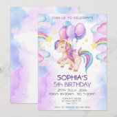 Paarse Waterverf Birthday, Magische Unicorns Kaart (Voorkant / Achterkant)