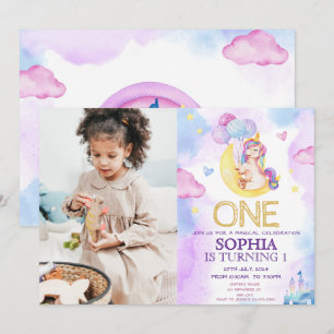 Paarse Waterverf Birthday, Magische Unicorns Kaart