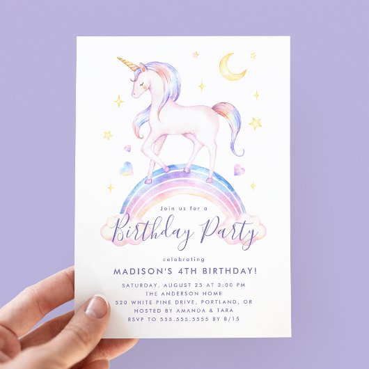 Paarse Waterverf Birthday, Magische Unicorns Kaart