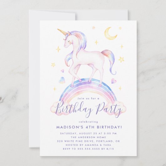 Paarse Waterverf Birthday, Magische Unicorns Kaart (Voorkant)