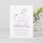 Paarse Waterverf Birthday, Magische Unicorns Kaart (Staand voorkant)