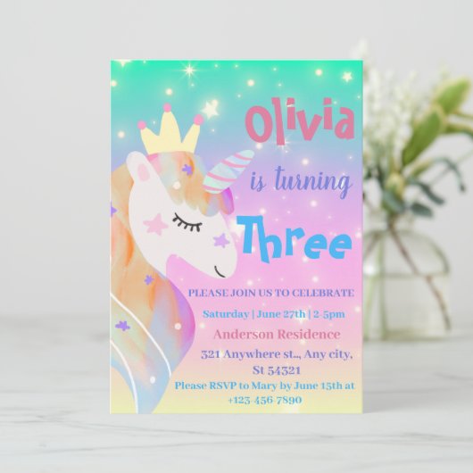 Paarse Waterverf Birthday, Magische Unicorns Kaart (Staand voorkant)