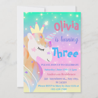 Paarse Waterverf Birthday, Magische Unicorns Kaart