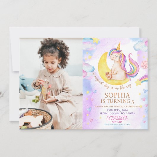 Paarse Waterverf Birthday, Magische Unicorns Kaart (Voorkant)