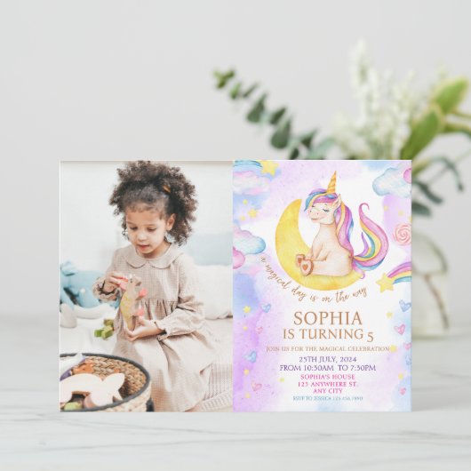 Paarse Waterverf Birthday, Magische Unicorns Kaart (Staand voorkant)