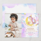 Paarse Waterverf Birthday, Magische Unicorns Kaart (Voorkant / Achterkant)