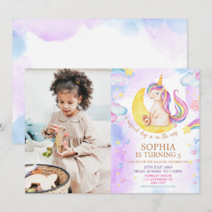 Paarse Waterverf Birthday, Magische Unicorns Kaart