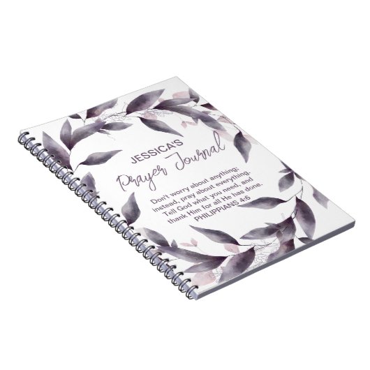 Paarse Waterverf bladeren Gepersonaliseerd gebedsj Notitieboek (Rechterzijde)