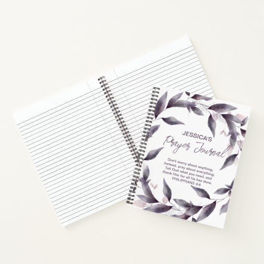 Paarse Waterverf bladeren Gepersonaliseerd gebedsj Notitieboek (Binnen)
