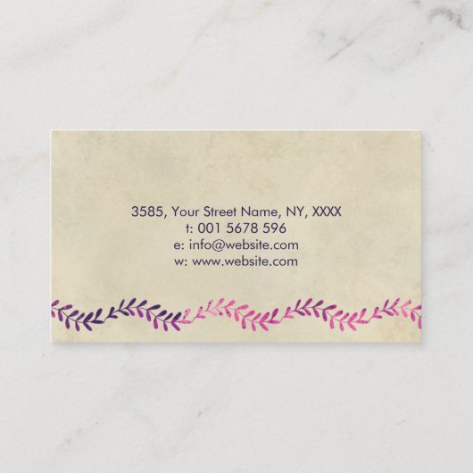 Paarse Waterverf bladeren op papier Visitekaartje (Achterkant)