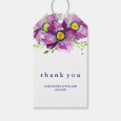 Paarse Waterverf Bloem en Glitter Bruiloft Cadeaulabel (Voorkant)