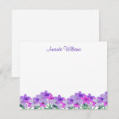 Paarse Waterverf bloem gepersonaliseerd Notitiekaartje (Voorkant / Achterkant)
