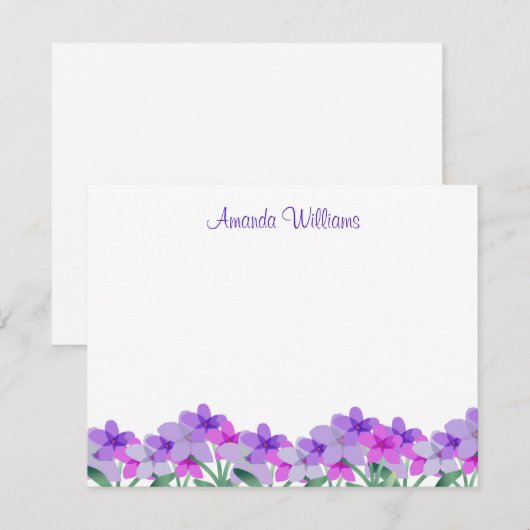 Paarse Waterverf bloem gepersonaliseerd Notitiekaartje (Voorkant / Achterkant)